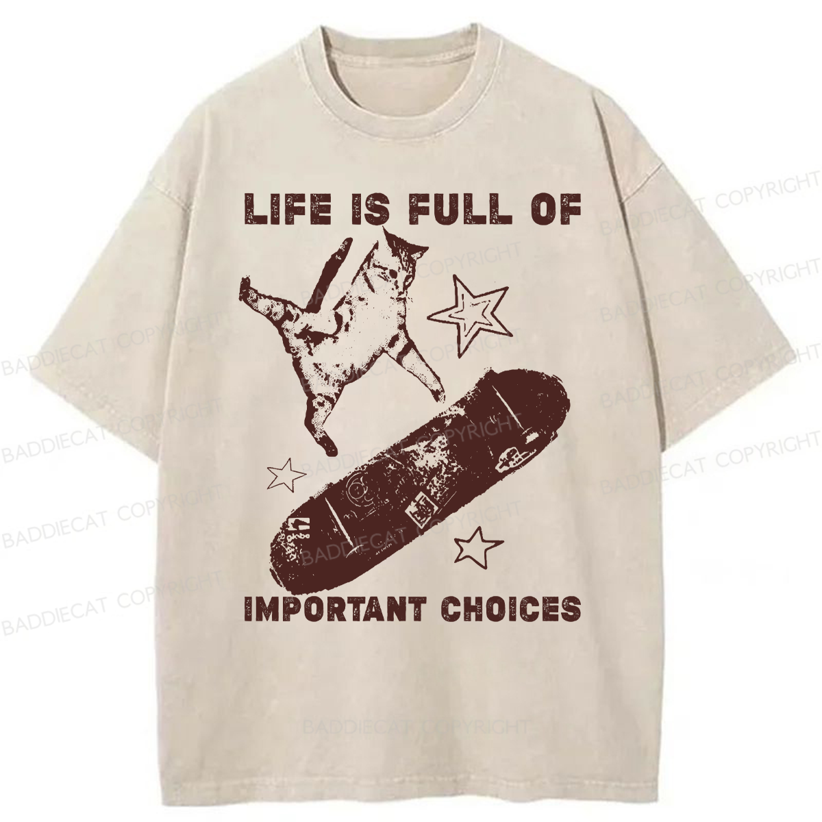Baddiecat Cat Playing On A Skateboard Washed T-shirt