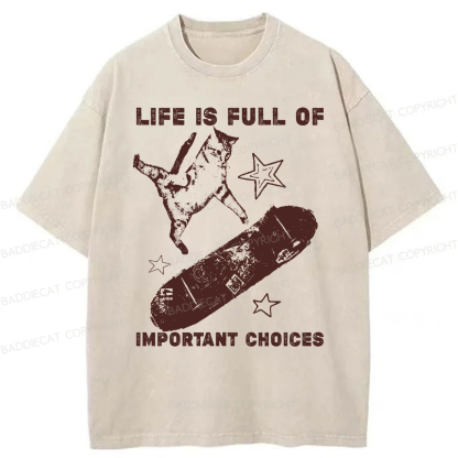 Baddiecat Cat Playing On A Skateboard Washed T-shirt