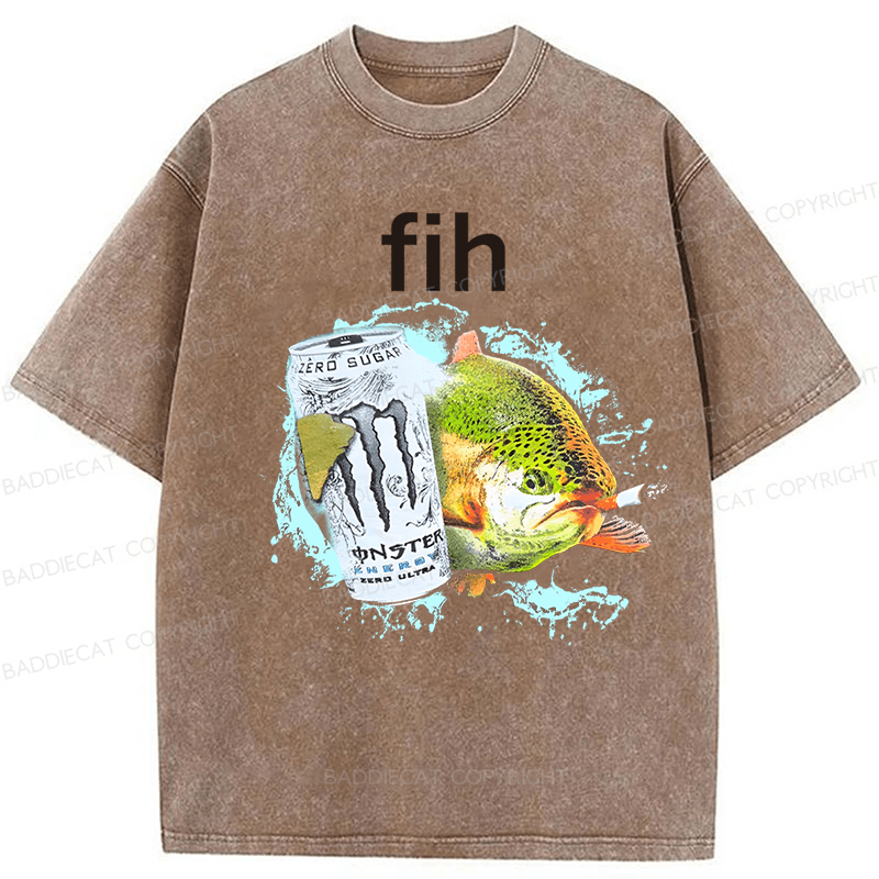 Baddiecat Funny Fish Meme Washed T-shirt