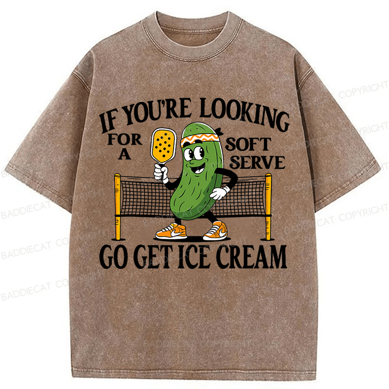 Baddiecat Soft Serve Pickleball Joke Washed T-shirt