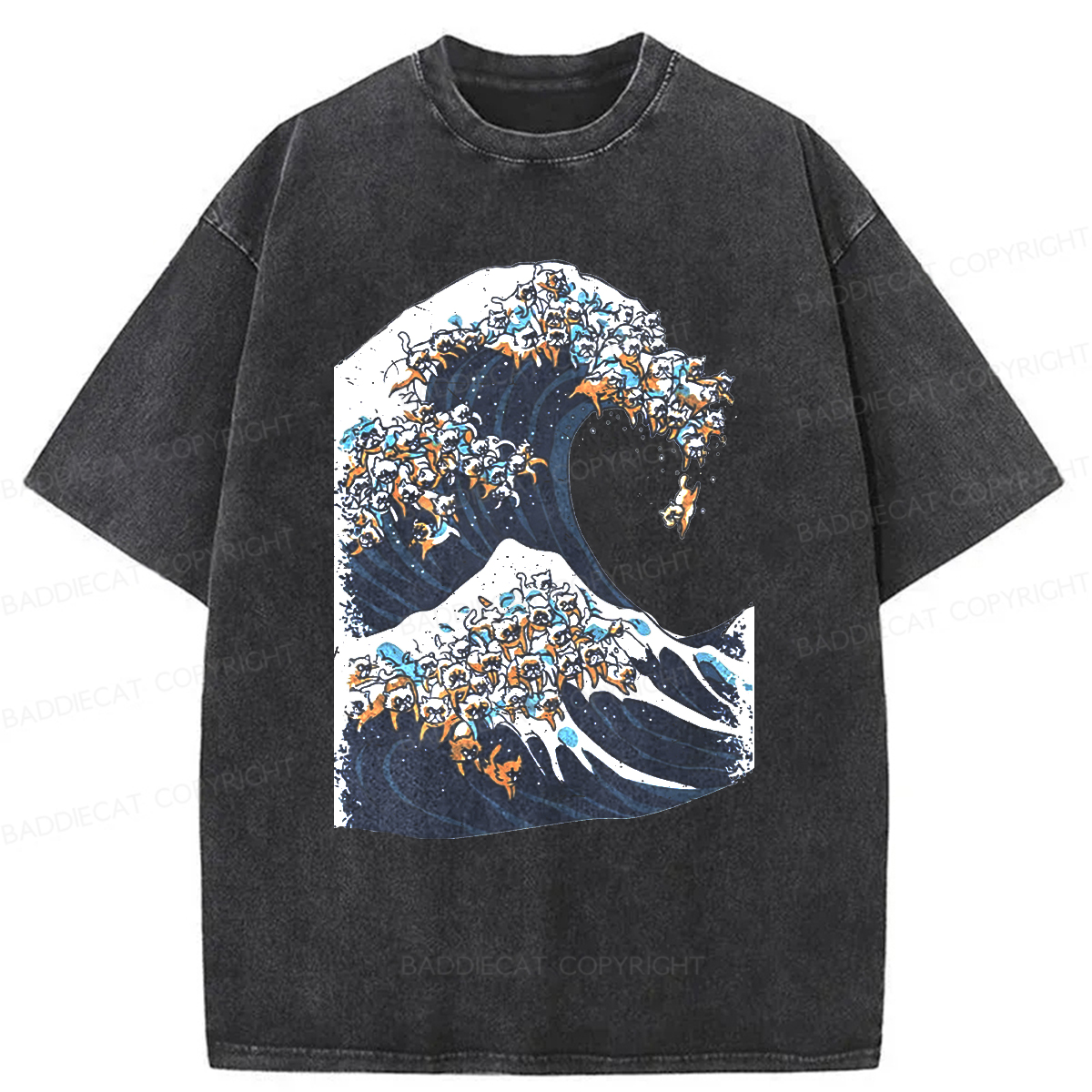 Baddiecat The Great Wave Of Cat Washed T-shirt