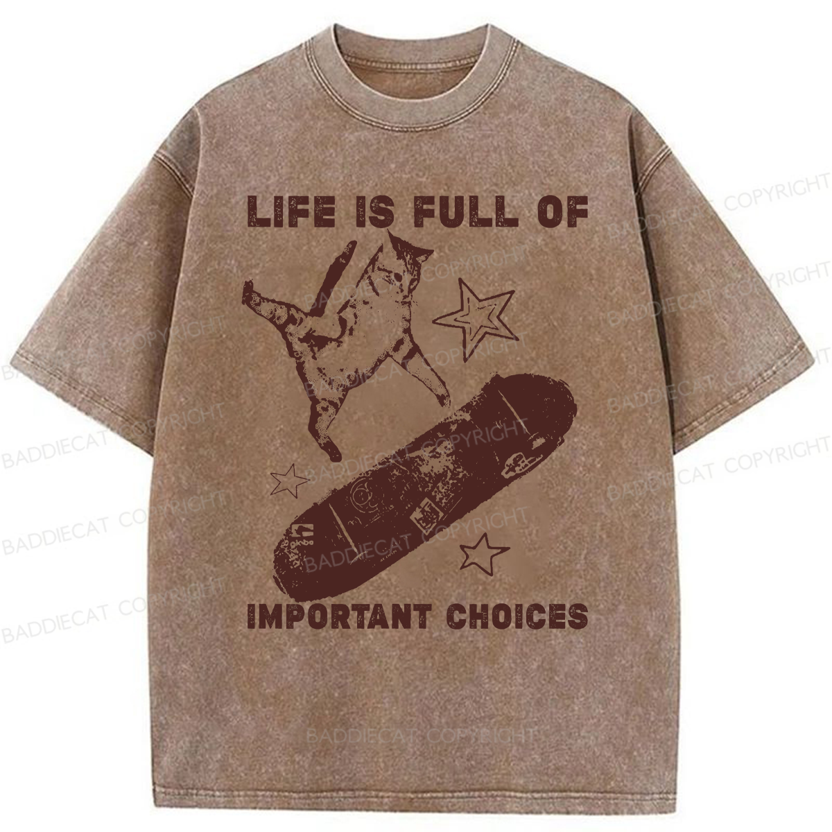 Baddiecat Cat Playing On A Skateboard Washed T-shirt
