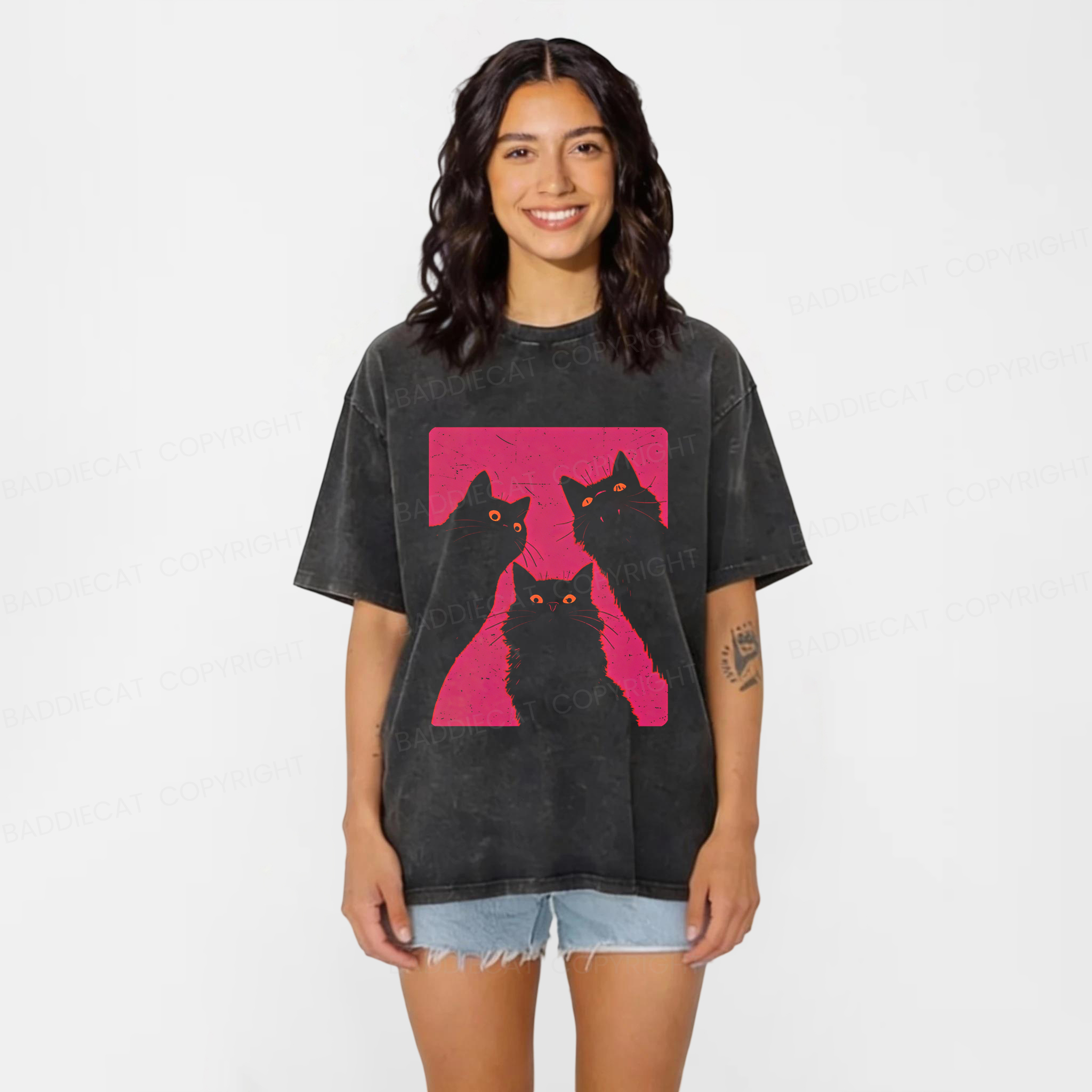 Baddiecat Black Cats It's Time To Wake Up Washed T-shirt