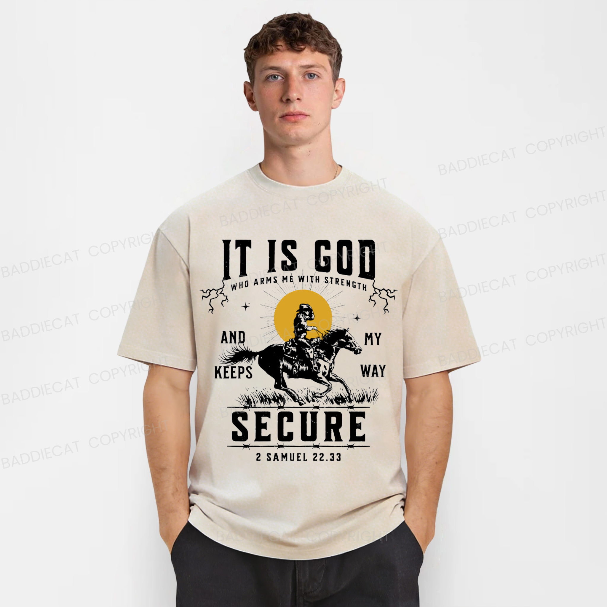 Baddiecat It Is God Who Arms Me With Trength Washed T-shirt
