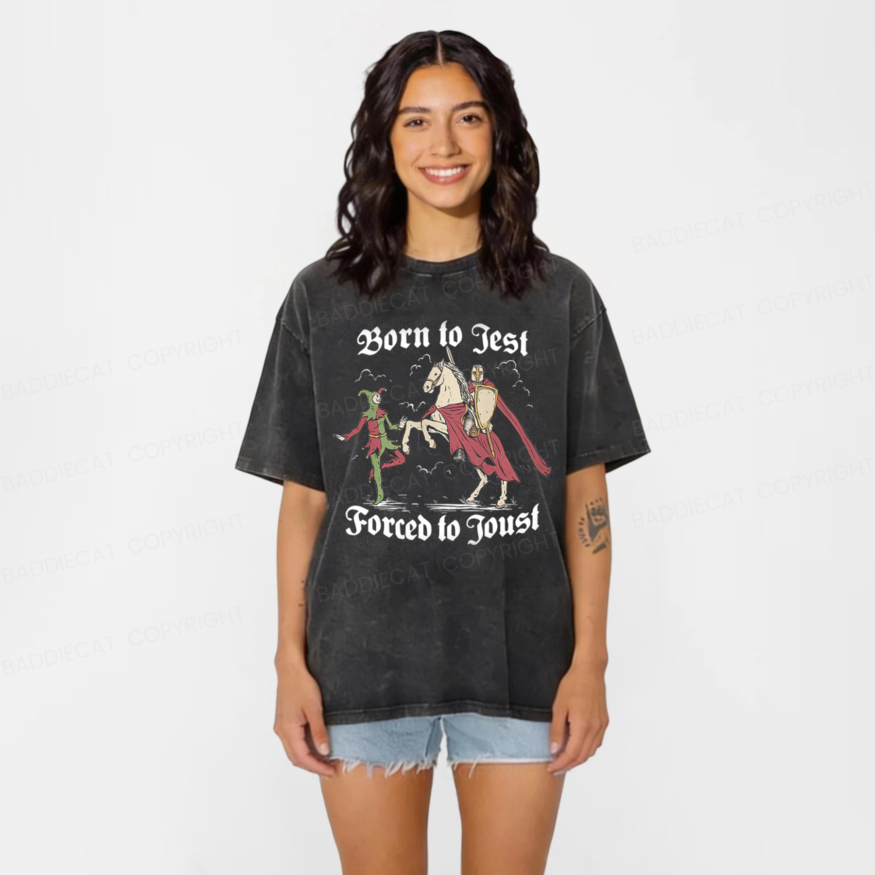 Baddiecat Born To Jest Forced To Joust Washed T-shirt