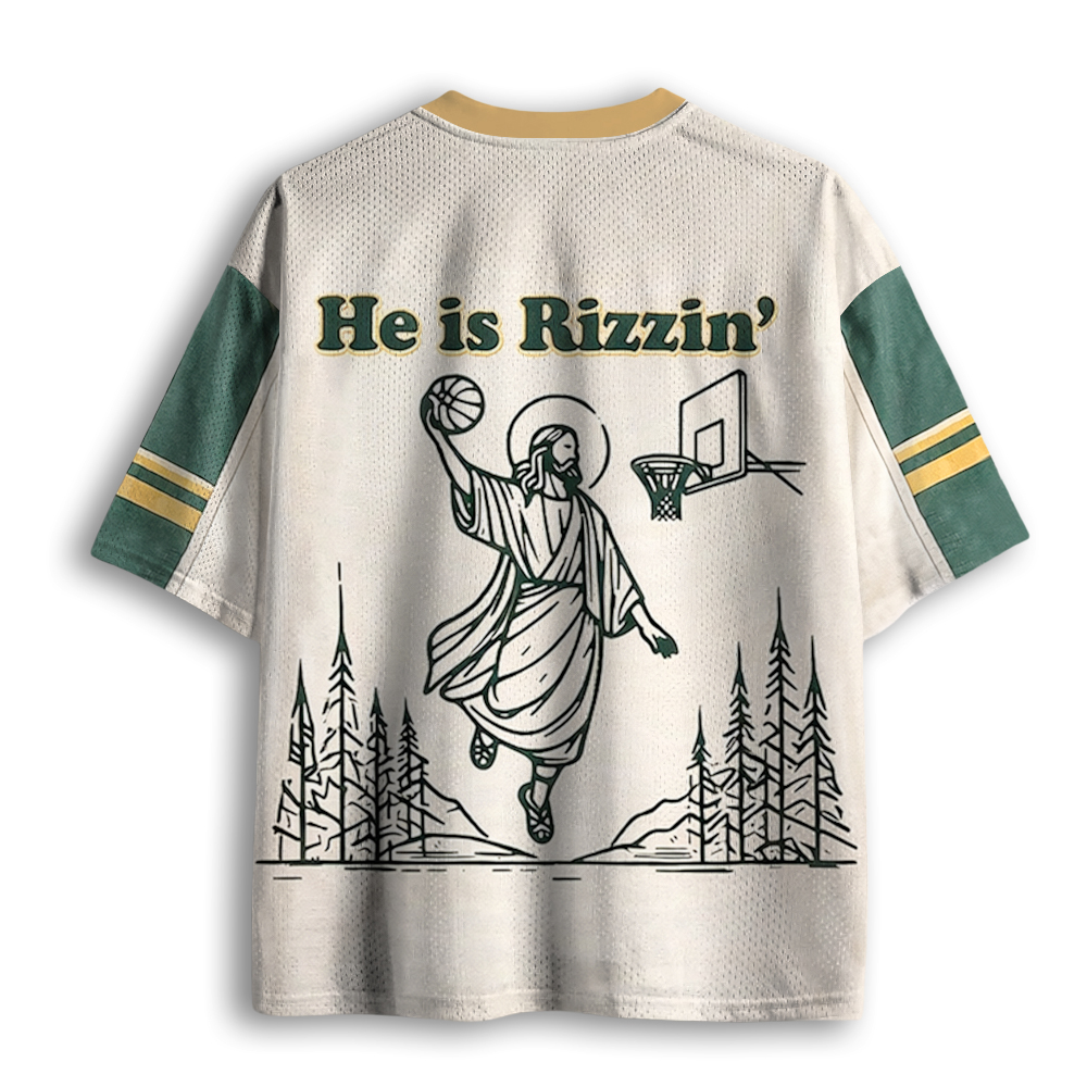 Baddiecat Funny Jesus He Is Rizzin Mesh Jersey