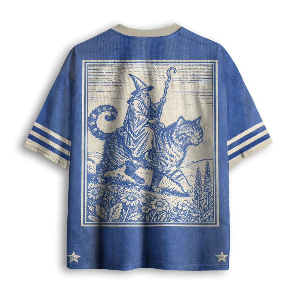 Baddiecat Funny Wizard Cat Rider Mesh Jersey