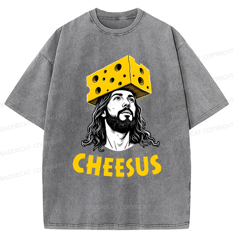 Baddiecat Cheesus Cheese Face Washed T-shirt
