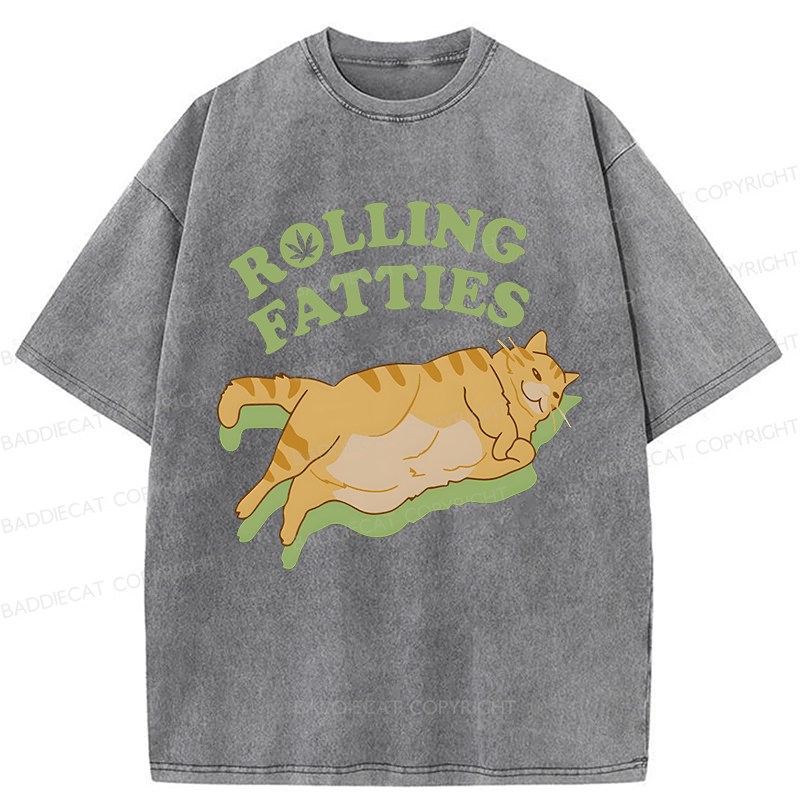 Baddiecat Rolling Fatties Cat Funny Meme Washed T-shirt