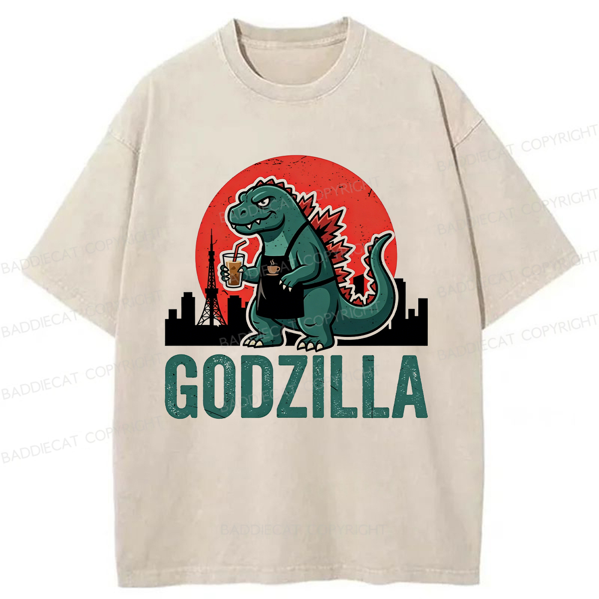 Baddiecat Coffeezilla Funny Godzilla Mascot Washed T-shirt