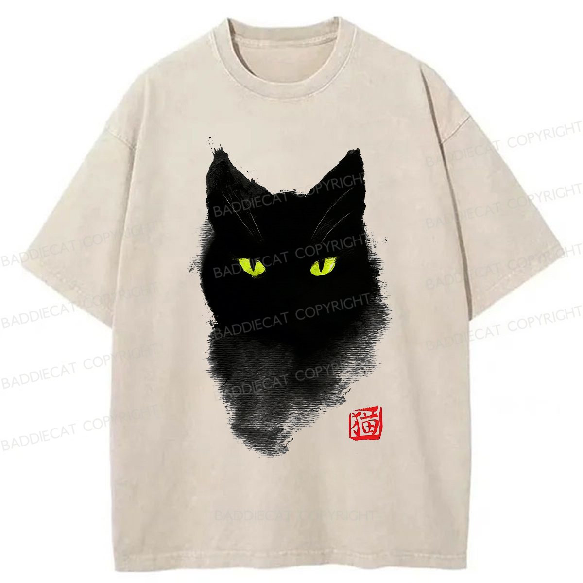 Baddiecat Black Cat Ink Washed T-shirt