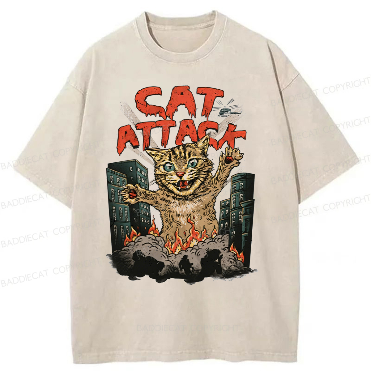 Baddiecat Cat Attack Washed T-shirt