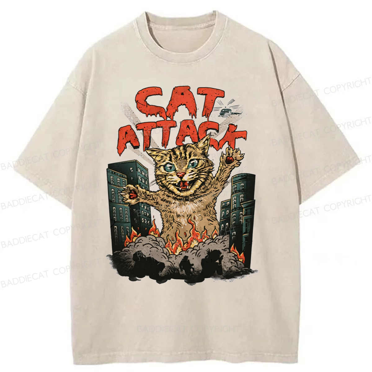 Baddiecat Cat Attack Washed T-shirt