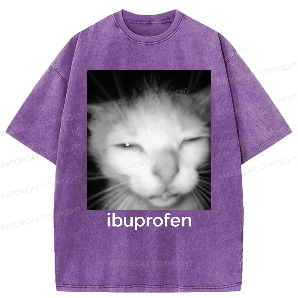 Baddiecat Ibuprofen Cat Funny Meme Washed T-shirt