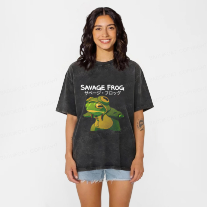 Baddiecat Savage Frog Washed T-Shirt