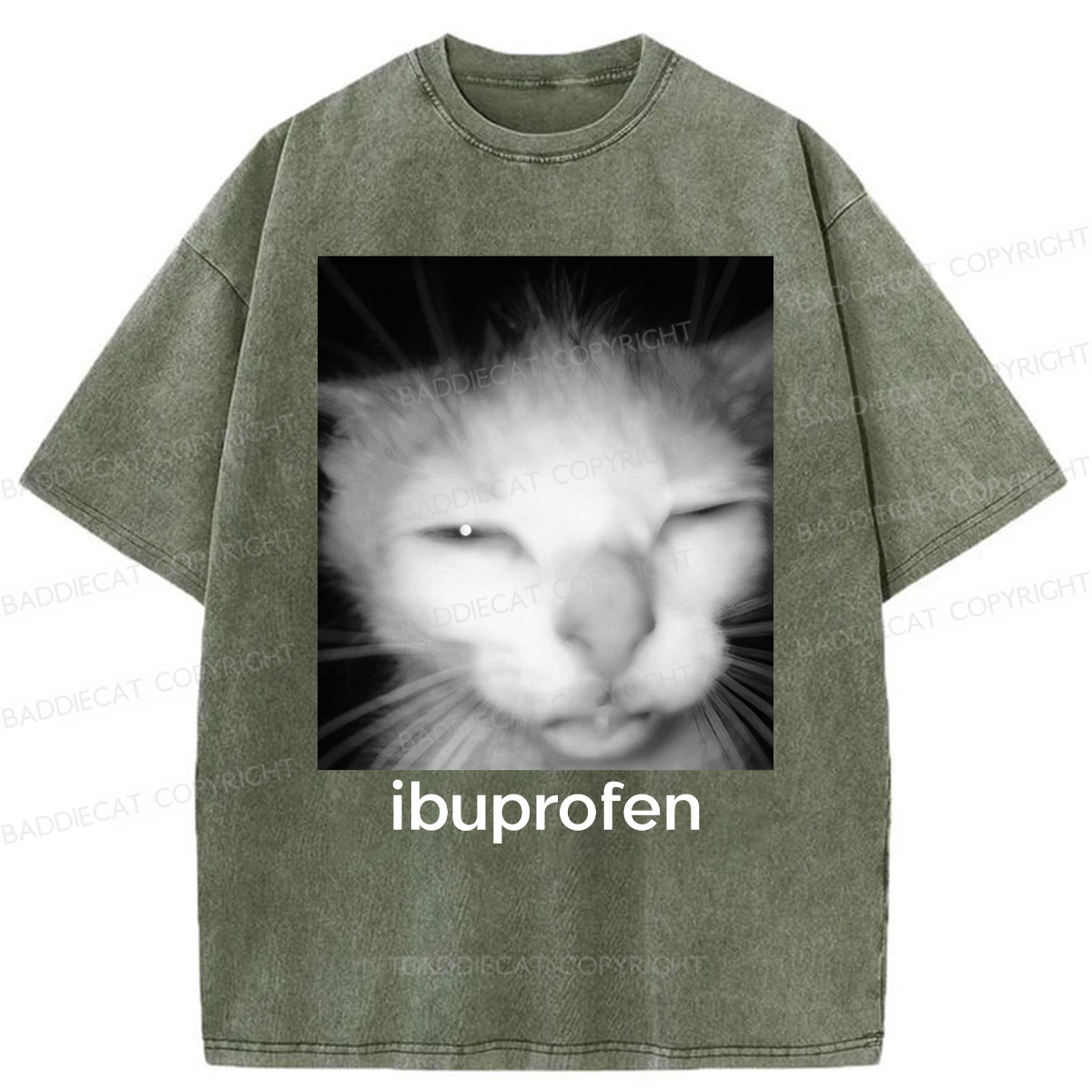 Baddiecat Ibuprofen Cat Funny Meme Washed T-shirt