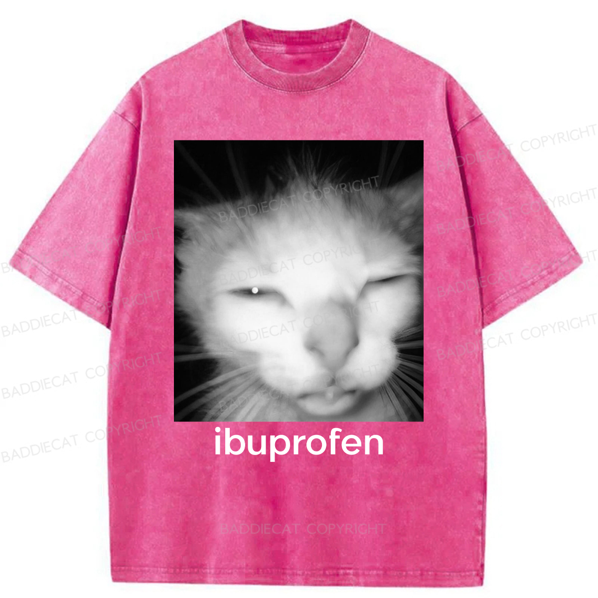 Baddiecat Ibuprofen Cat Funny Meme Washed T-shirt