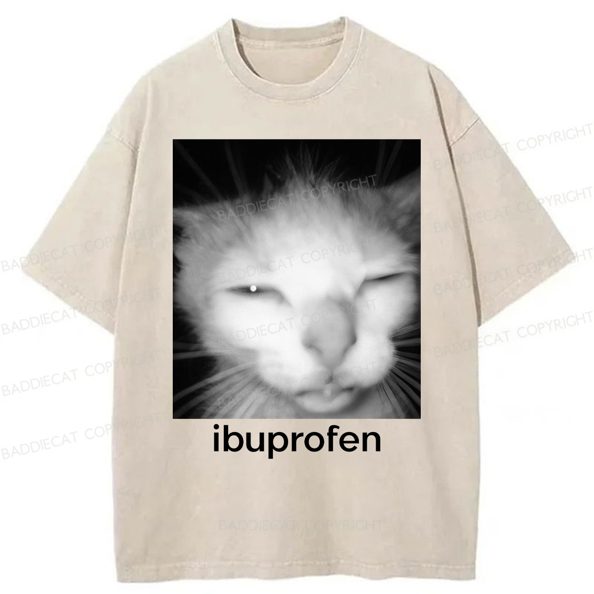 Baddiecat Ibuprofen Cat Funny Meme Washed T-shirt