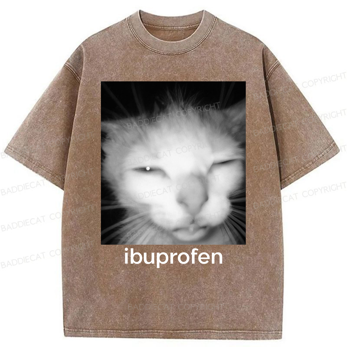 Baddiecat Ibuprofen Cat Funny Meme Washed T-shirt