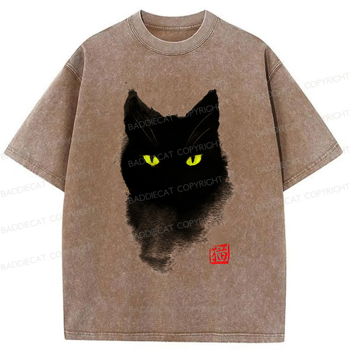 Baddiecat Black Cat Ink Washed T-shirt