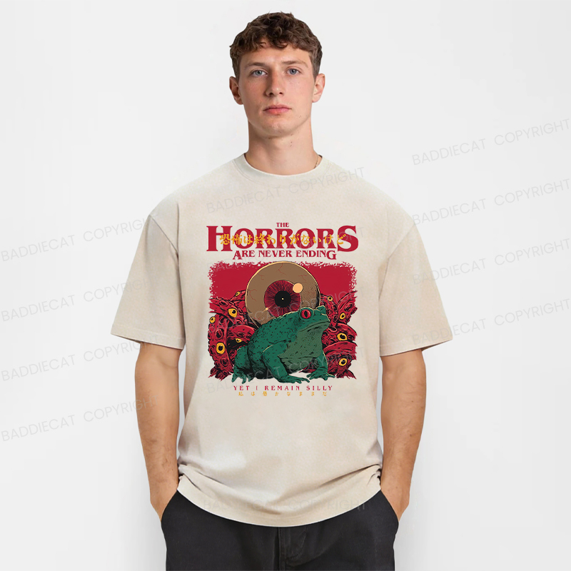 Baddiecat Japanese Horrors Are Never Ending Frog Washed T-shirt