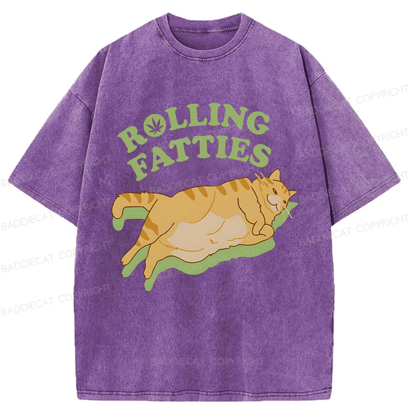 Baddiecat Rolling Fatties Cat Funny Meme Washed T-shirt