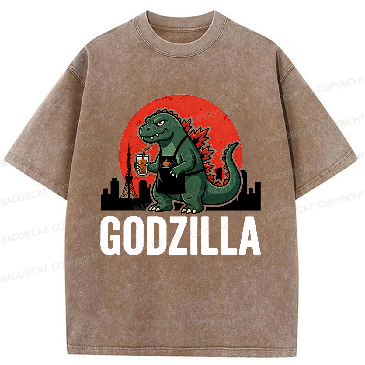 Baddiecat Coffeezilla Funny Godzilla Mascot Washed T-shirt