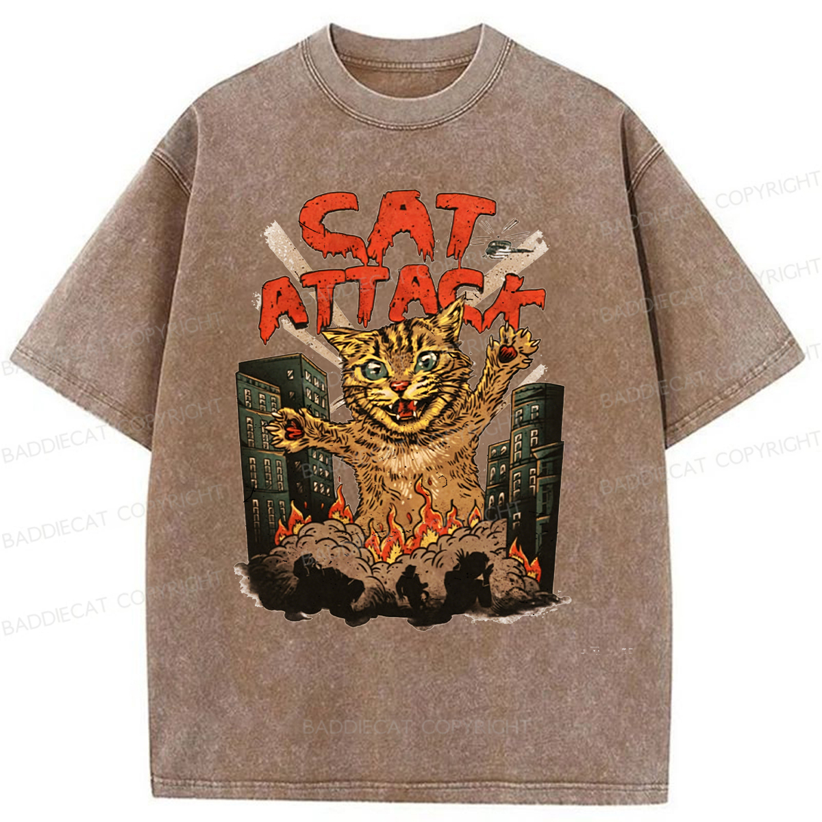 Baddiecat Cat Attack Washed T-shirt