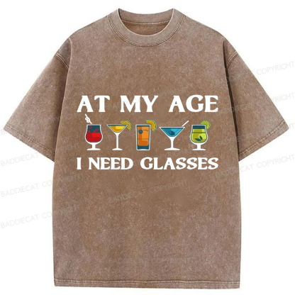 Baddiecat At My Age I Need Glasses Washed T-shirt