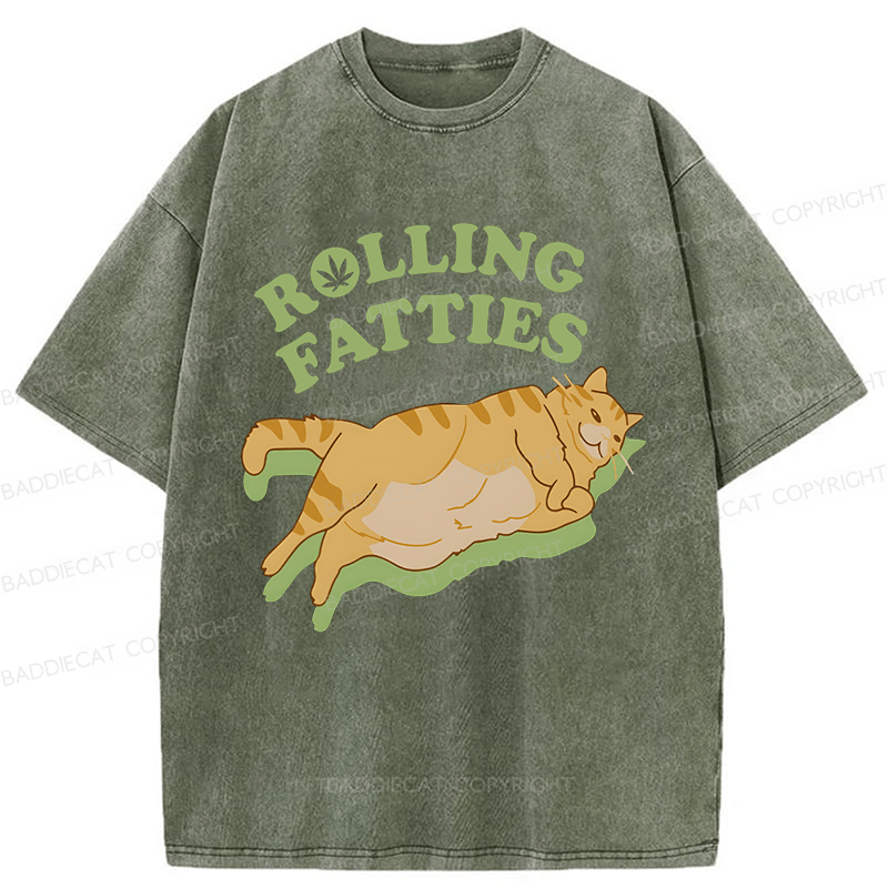 Baddiecat Rolling Fatties Cat Funny Meme Washed T-shirt