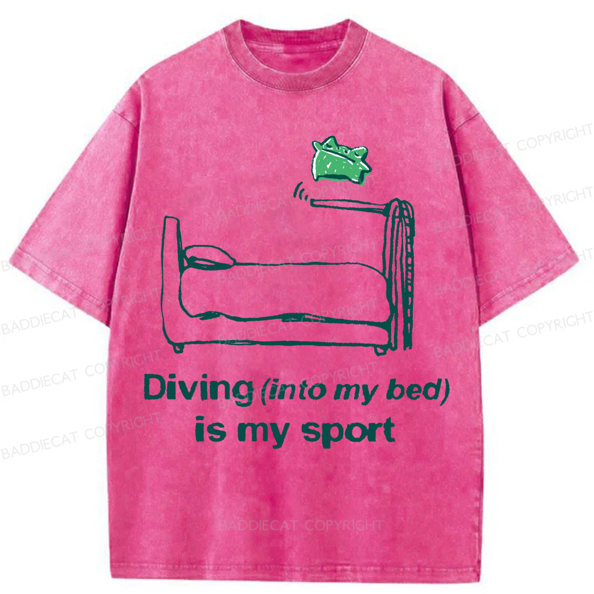 Baddiecat Frog Diving Into My Bed Is My Sport Washed T-shirt