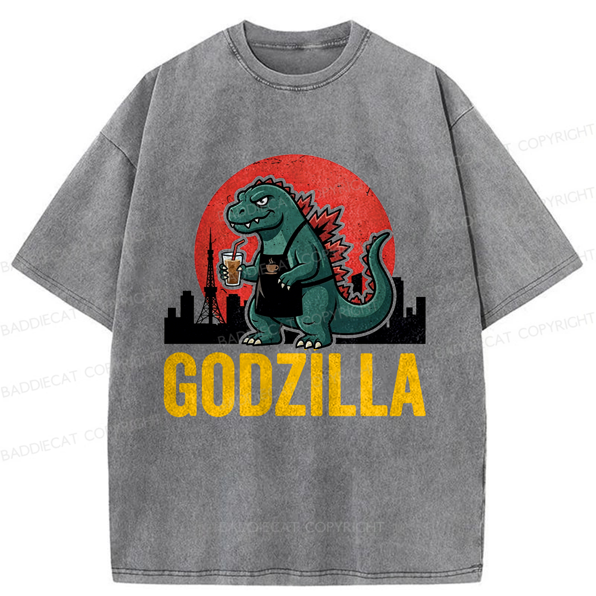 Baddiecat Coffeezilla Funny Godzilla Mascot Washed T-shirt