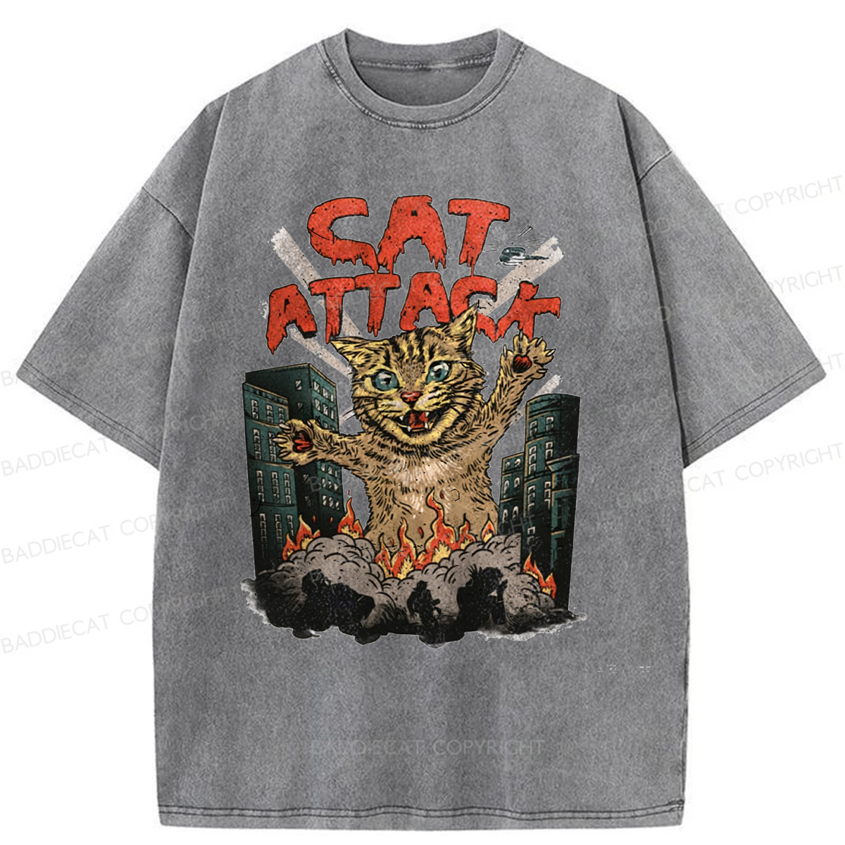 Baddiecat Cat Attack Washed T-shirt