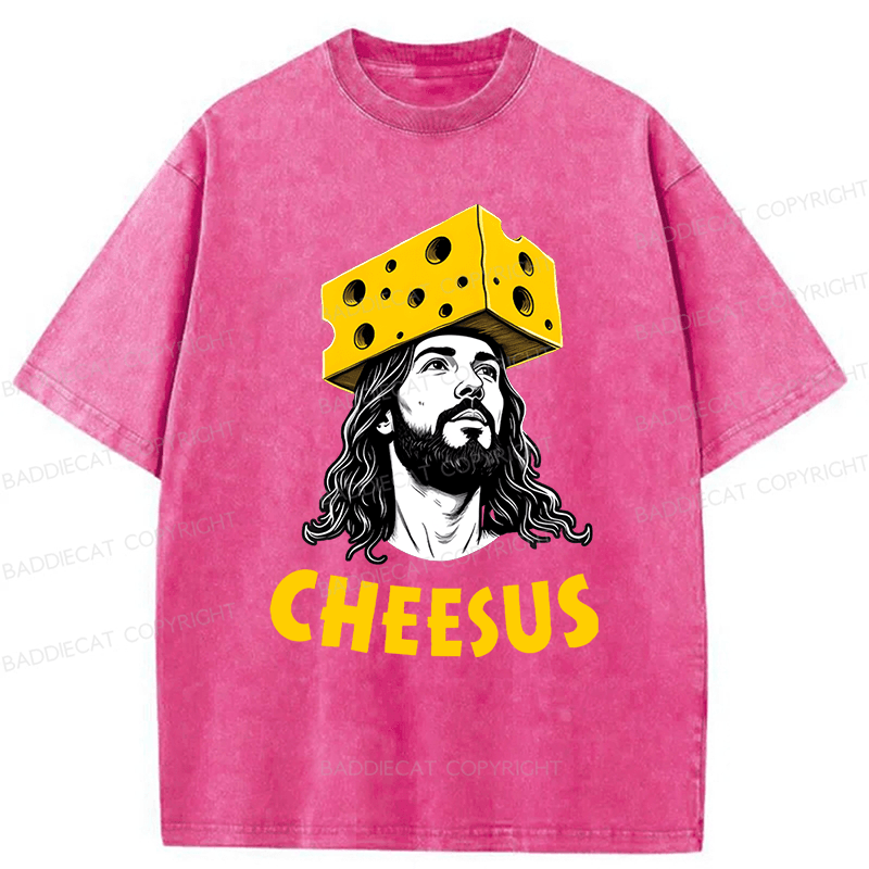 Baddiecat Cheesus Cheese Face Washed T-shirt