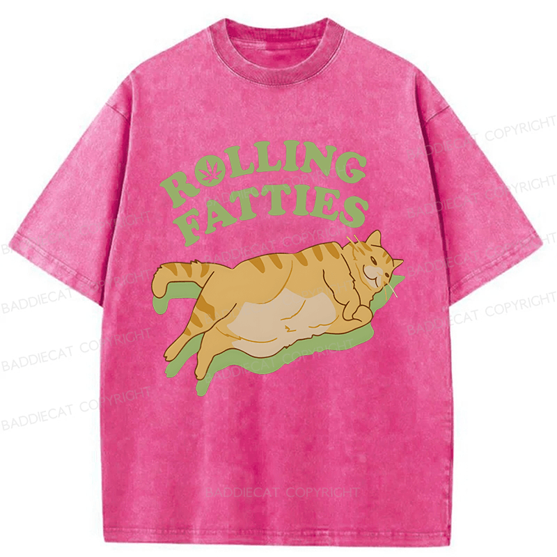 Baddiecat Rolling Fatties Cat Funny Meme Washed T-shirt
