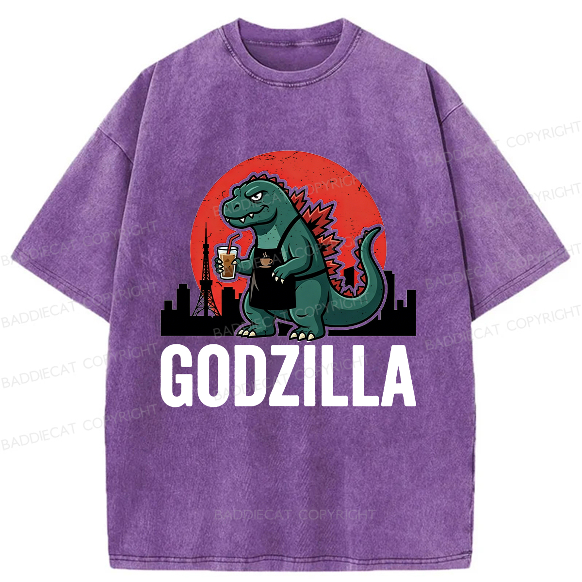 Baddiecat Coffeezilla Funny Godzilla Mascot Washed T-shirt