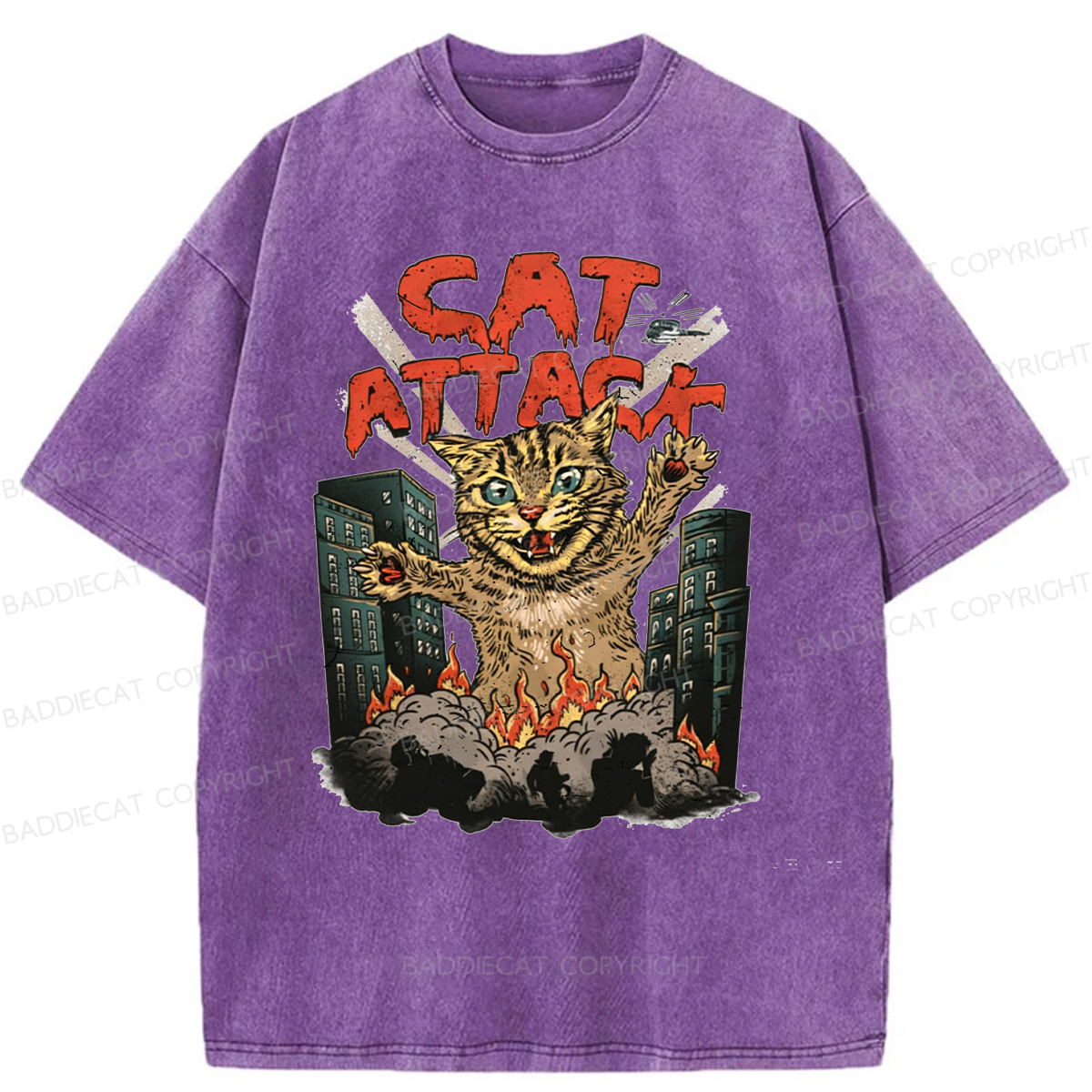 Baddiecat Cat Attack Washed T-shirt