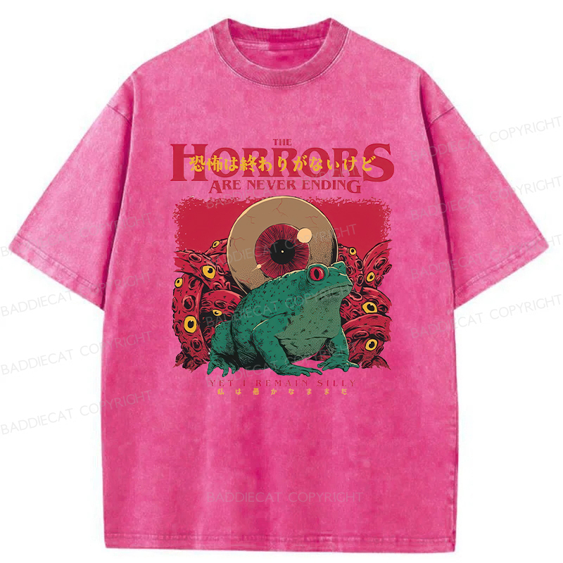 Baddiecat Japanese Horrors Are Never Ending Frog Washed T-shirt