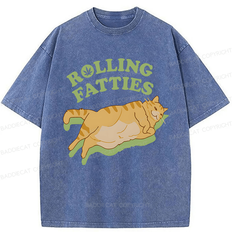 Baddiecat Rolling Fatties Cat Funny Meme Washed T-shirt