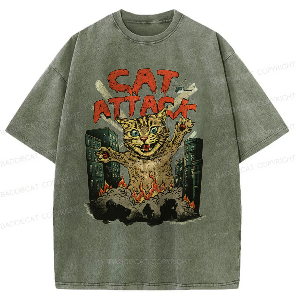 Baddiecat Cat Attack Washed T-shirt