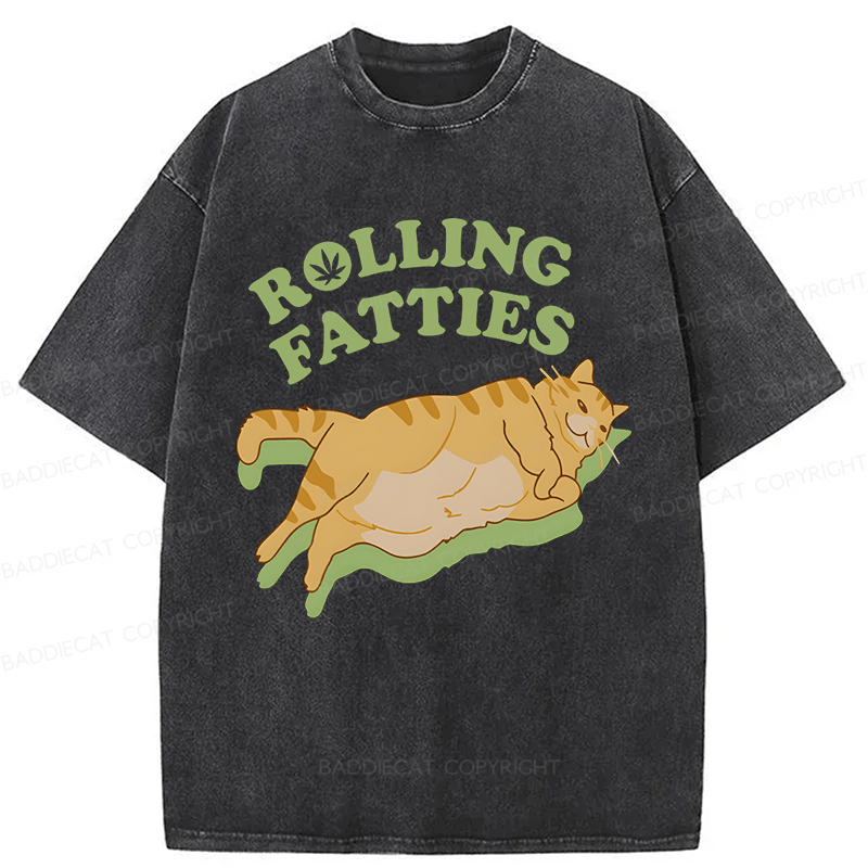 Baddiecat Rolling Fatties Cat Funny Meme Washed T-shirt