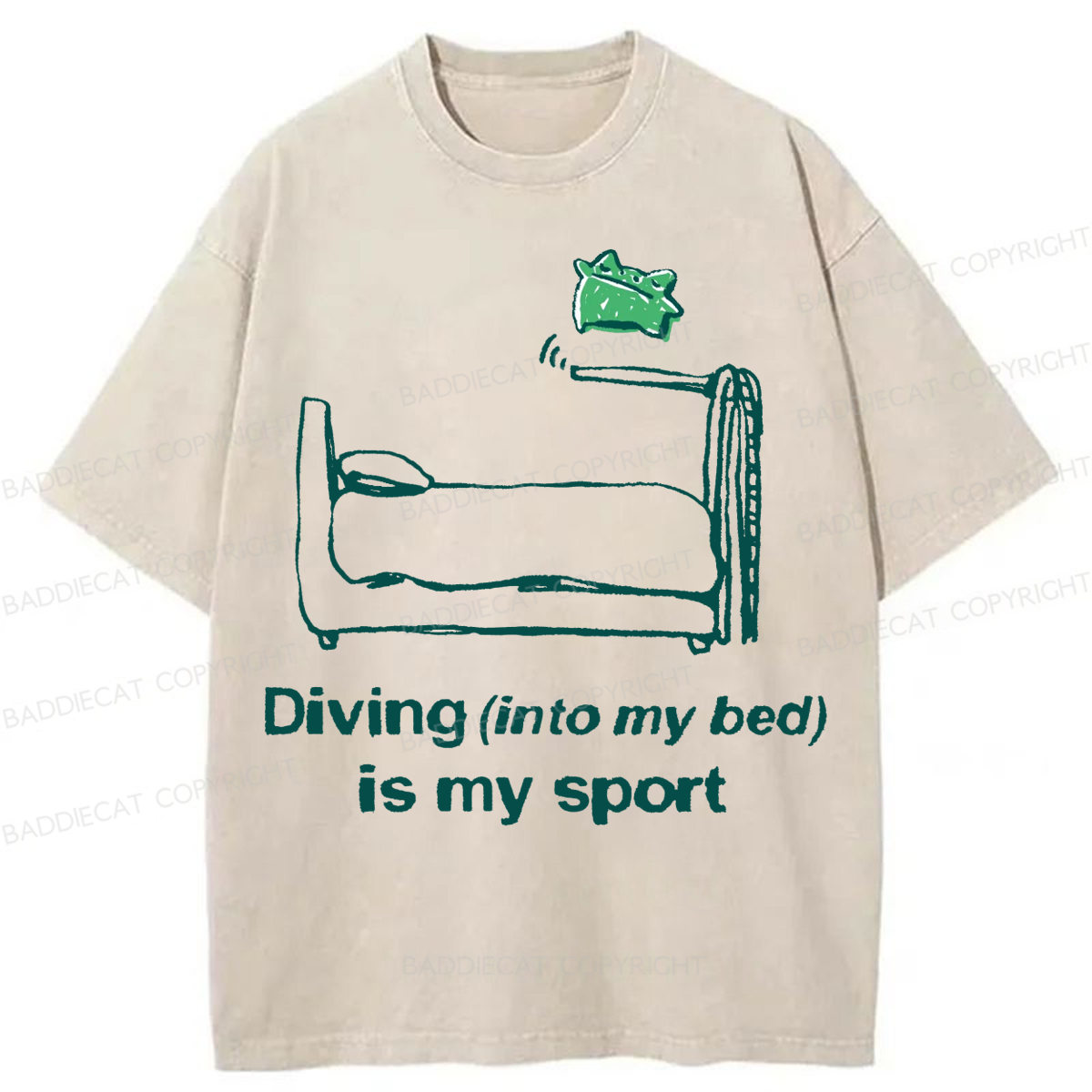 Baddiecat Frog Diving Into My Bed Is My Sport Washed T-shirt