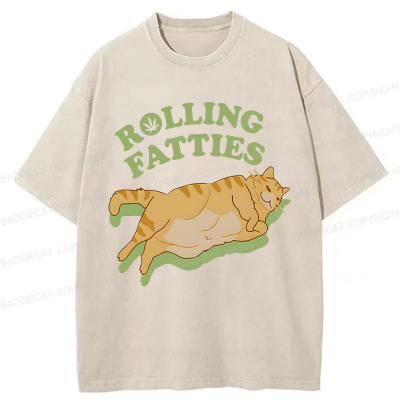 Baddiecat Rolling Fatties Cat Funny Meme Washed T-shirt