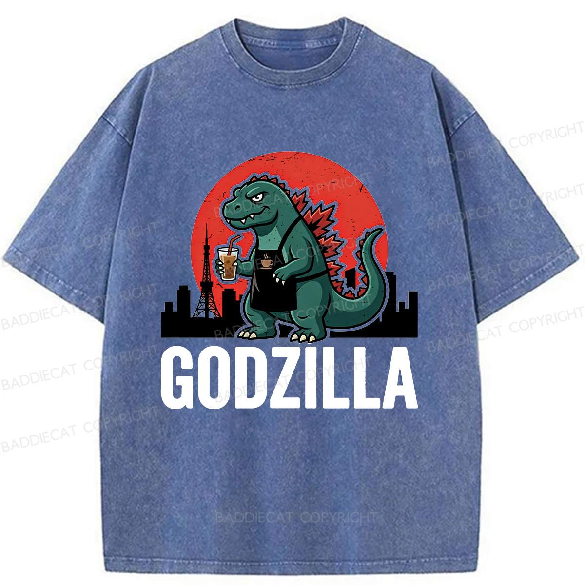 Baddiecat Coffeezilla Funny Godzilla Mascot Washed T-shirt