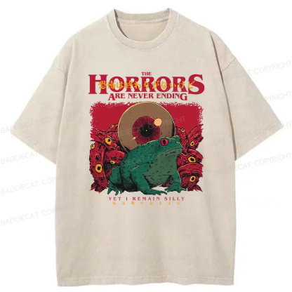 Baddiecat Japanese Horrors Are Never Ending Frog Washed T-shirt