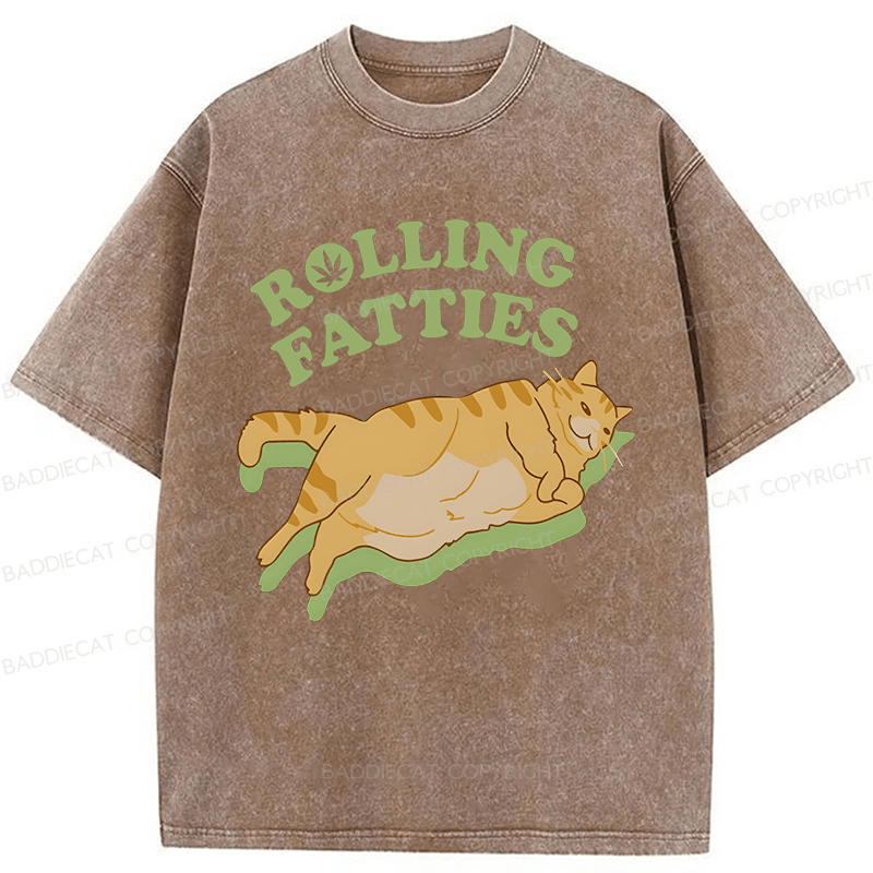 Baddiecat Rolling Fatties Cat Funny Meme Washed T-shirt
