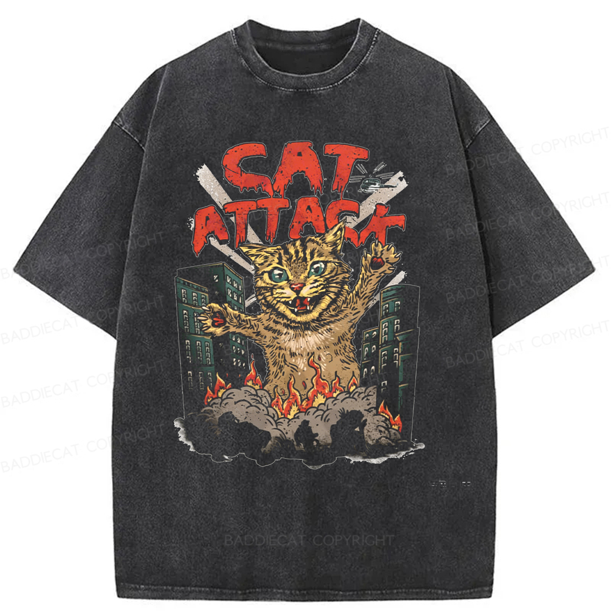 Baddiecat Cat Attack Washed T-shirt