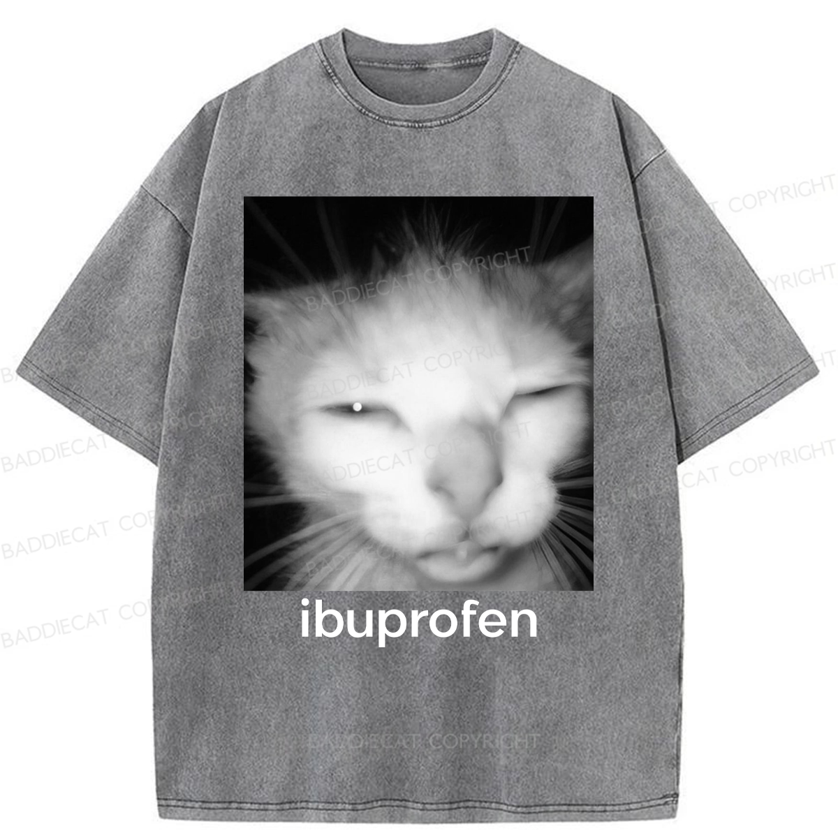 Baddiecat Ibuprofen Cat Funny Meme Washed T-shirt