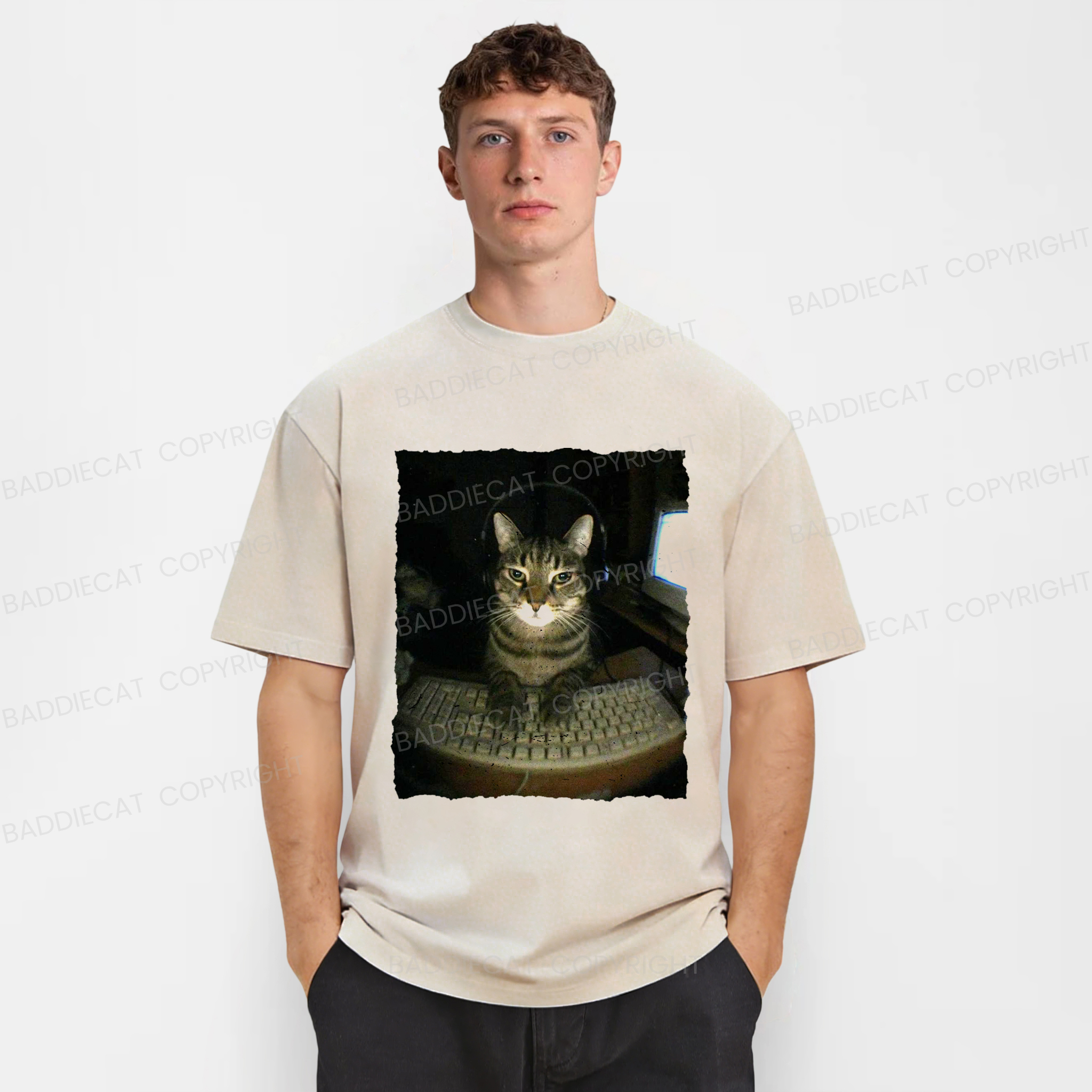 Baddiecat Hacker Cat Washed T-shirt