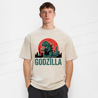 Baddiecat Coffeezilla Funny Godzilla Mascot Washed T-shirt